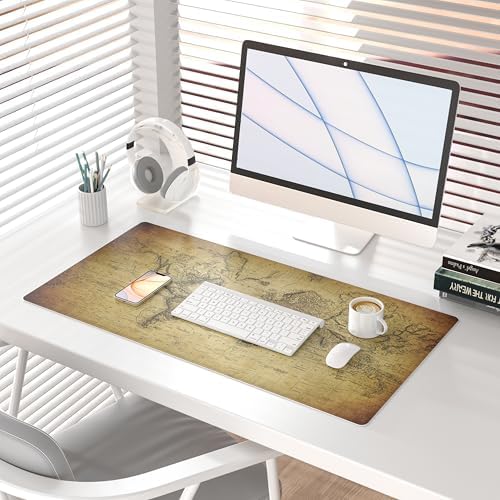 QiyI PU Leather Large Mouse Pad, Office Decor, 31.5" x 15.7", World Map - Image 2