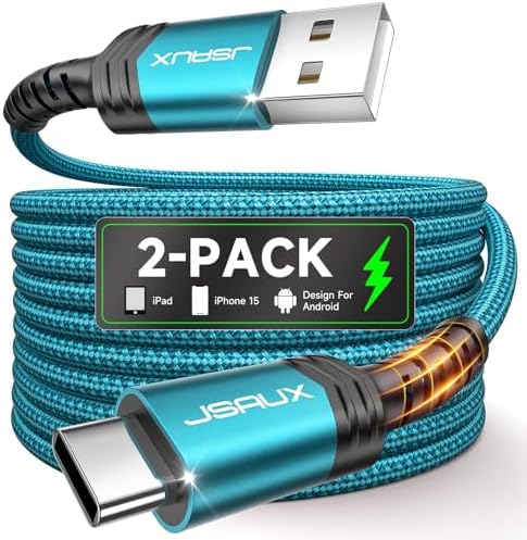 JSAUX USB C Cable [2-Pack 3.3ft], USB A to USB Cord Fast Charging for iPhone 17 Air, iPhone 17, iPhone 17 Pro, iPhone 17 Pro Max, iPhone 16/iPhone 15 Series, Samsung S20 S10, Note 20 10,Car Play-Green by JSAUX