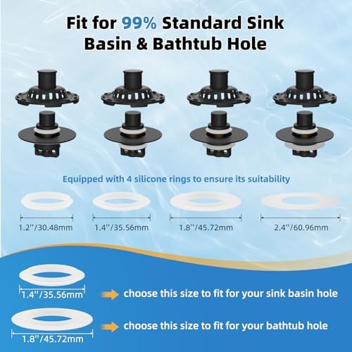 Universal Bathtub Drain Stopper, 2PCS Metal Shower Hair Catcher, Matte Black - Image 4
