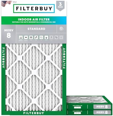 Filterbuy 13.5x29.5x1 Air Filter MERV 8 Dust & Allergy Defense (3-Pack) by Filterbuy