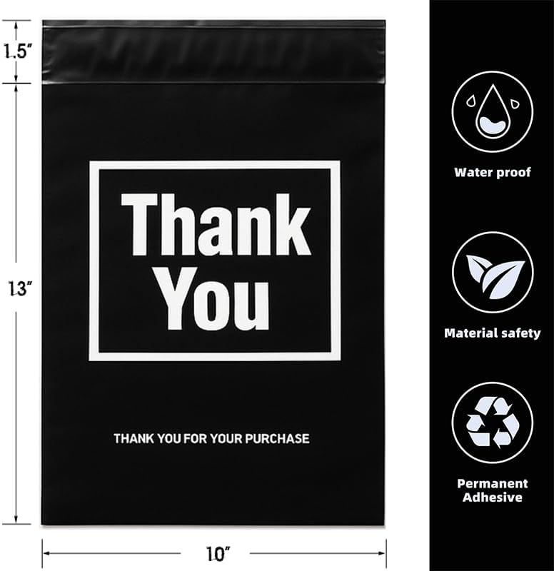 POLYSELLS Thank You Poly Mailers 10x13 inches 100 Pcs Waterproof Self-Sealing Shipping Bags for Clothing | Black - Image 2
