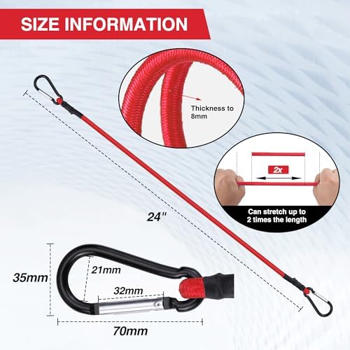 WORKPRO 24" Bungee Cords with Hooks, 4 Pack Heavy Duty Outdoor Bungee Strap - Image 2