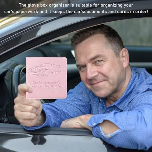 Ziciner Car Registration and Insurance Holder, Auto Card Document Glove Box Organizer with Magnetic Closure, Universal Vehicle Interior Accessories for Cars SUVs (Pink-Small) - Image 5