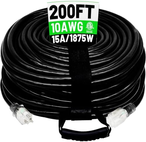 POWGRN 200 Ft 10AWG Outdoor Extension Cord Waterproof Heavy Duty, Black by POWGRN
