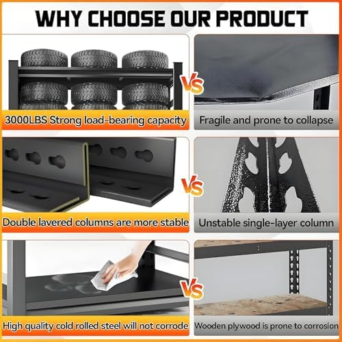 2pack Garage Shelving Heavy Duty Storage Shelves for Garage, 2500 LBS Adjustable 4 Tier Shelving Unit, Metal Garage Shelving for Industrial, Basement, Warehouse (54''Hx46''Wx16''D, Black) - Image 3