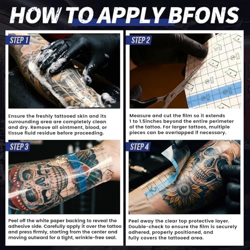 BFONS Tattoo Aftercare Waterproof Bandages 6 in x 4.4 yd Tattoo Cover Up Tape, Tattoo Supplies Second Skin Bandage Flat Roll Transparent Film Wound Healing Protective Clear Sterile and Safe Bandages - Image 5