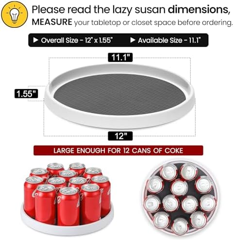 12-Inch Non-Skid Turntable Lazy Susan Organizer [4 Pack] - Spinning Rack for Cabinet Table Top, Pantry Organization Storage, Kitchen, Fridge, Vanity, Countertop, Under Sink Organizing, Spice Spinner - Image 2