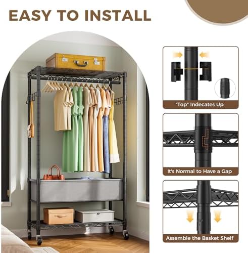 Golpart Heavy Duty Rolling Clothes Rack Wheels Portable Metal Garment Rack - Image 5