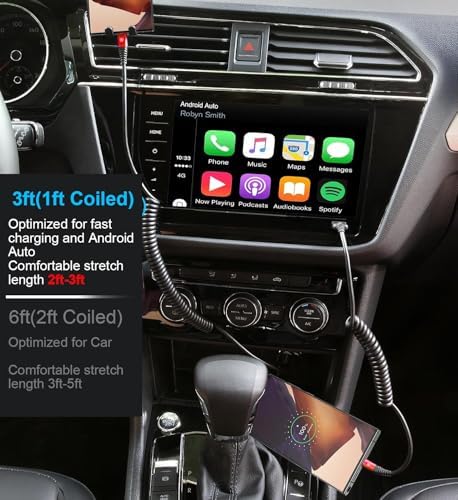Coiled USB C Cable for Car 3FT&6FT USB C to C Fast Charging Cable CarPlay - Image 4
