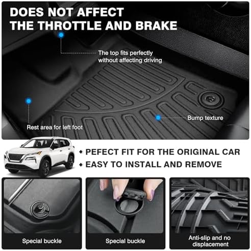 Powerty Floor Mats for 2021-2023 2024 2025 2026 Nissan Rogue (NOT for Rogue Sport) All Weather 3D TPE Anti-Slip Car Liners for 1st & 2nd Row Accessories - Image 4
