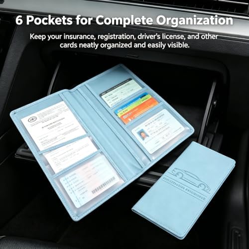 Car Registration and Insurance Holder, Vehicle Document Organizer with Secure Magnetic Closure, Automotive Glove Box Organizer for License, Cards & Essential Paperwork (Light Blue, 1PCS) - Image 4