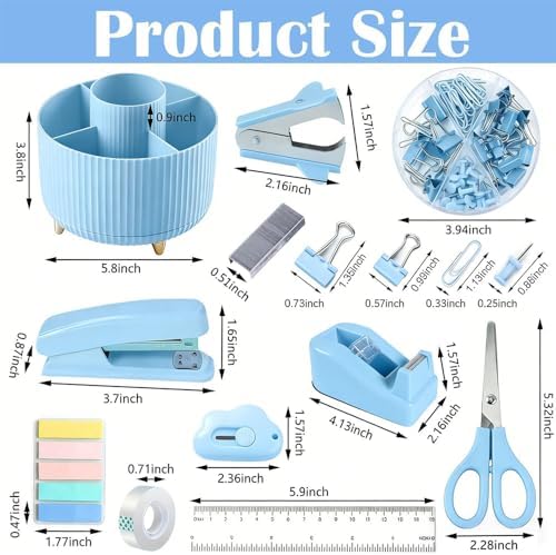 360 Rotating Multipurpose Organizer - Cute Rotating Pen Holder with, 12Pcs Desk Organizers and Accessories, Art Supply Storage Box Caddy for Office, Home(Blue) - Image 3