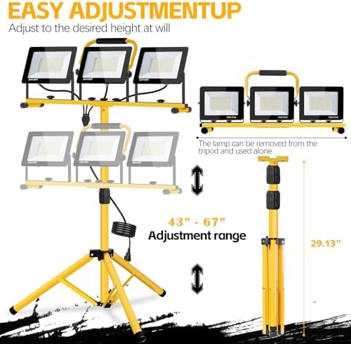 21000 Lumen Work Lights with Stand, 3 Adjustable Heads LED Work Light - Image 3
