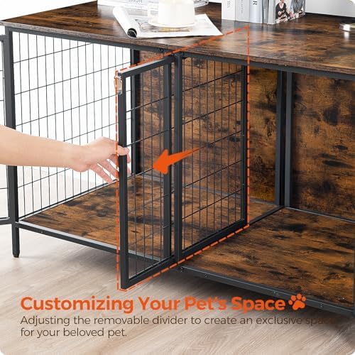 MAHANCRIS Dog Crate Furniture for 2 Dogs, 43.3" Dog Kennel with Removable Divider, Heavy Sturdy Dog Furniture Style Double Cage for Small Medium Dog, Indoor Pet House End Table, Rustic Brown DCHR1201 - Image 6