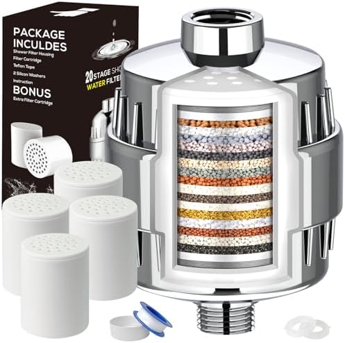 20 Stage Shower Head Filter for Hard Water with 4 Cartridges Replacements by Dwavele