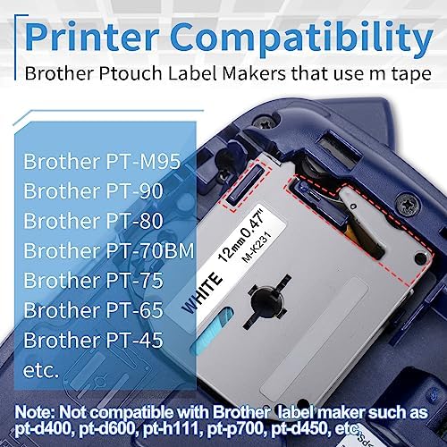 20 Pack Labelife M-K231 Replace for Brother P Touch M Tape 12mm 0.47 White - Image 2