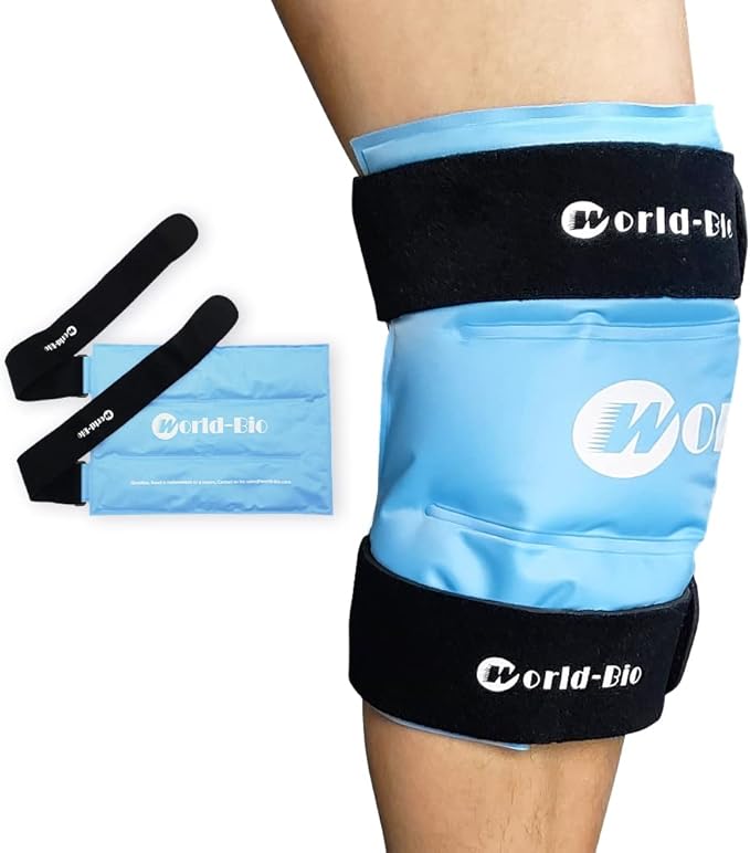 Knee Ice Pack Wrap 14.7" x 10.4", Reusable & Flexible Gel Cold Pack by WORLD-BIO