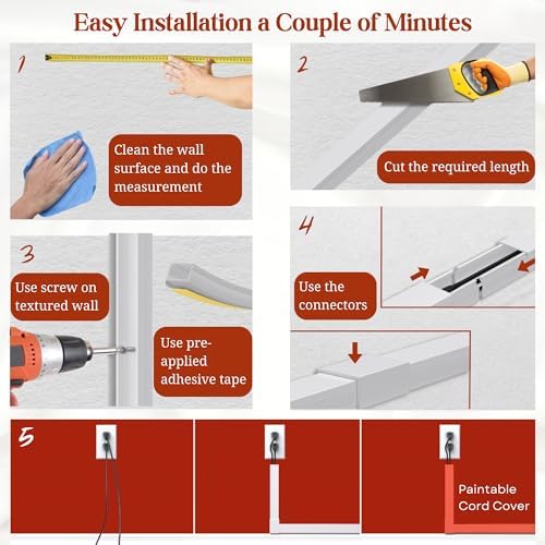 Brown Channel Kit Hide Wires - 157in Cord Concealer, Hide Along Walls, Extension Cord Safety Cover, TV Wall Wire Hiders - Image 7