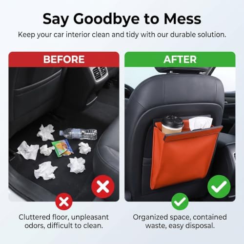 Magnetic Car Trash Can, Leakproof PU Leather Car Garbage Bin, Waterproof Vehicle Waste Basket, Foldable Multi‑Purpose Car Storage Organizer, Universal for Car Truck SUV Van (Orange) - Image 7