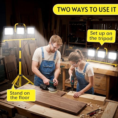 21000LM Tripod Work Light with Stand, 3-Head Adjustable IP66 Waterproof - Image 4