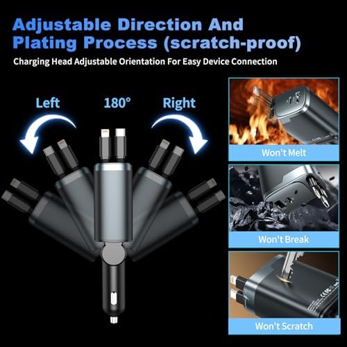 2 Pack 84W Retractable Car Charger, 4-in-1 Car Adapter USB C Fast Charging - Image 6