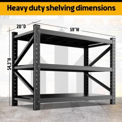 2-Pack 5000LBS Garage Shelving Heavy Duty Storage Shelves, 3 Tier Metal Shelving Unit,Adjustable Heavy Duty Shelving 59" W x 20" D x54“H - Image 3