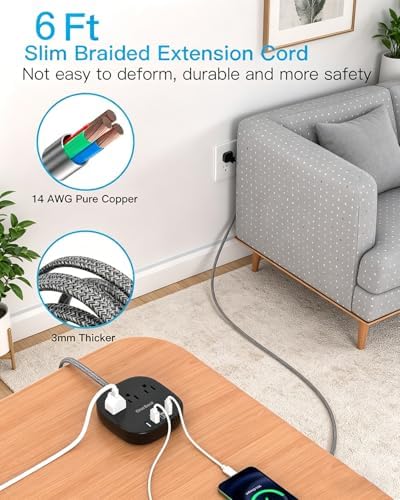 Cruise Ship Travel Essentials, 22.5W/4.5A Flat Plug Power Strip, Black - Image 6