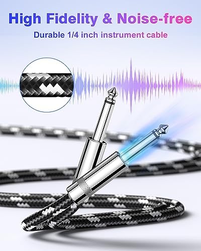 New Bee Guitar Cable 20 ft Electric Instrument Cable Bass AMP Cord 1/4 Straight to Straight for Electric Guitar, Bass Guitar, Electric Mandolin, Pro Audio, Black Whtie - Image 5