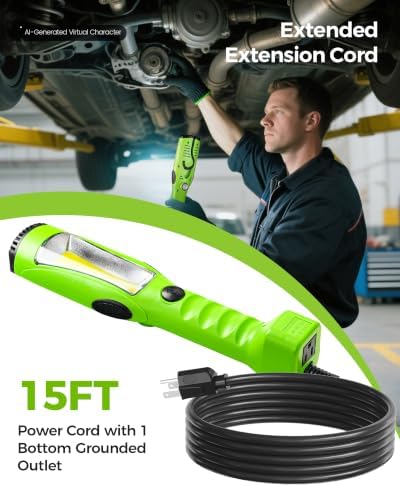 18W LED Work Light, 15FT 2000LM COB LED Light, Handheld Underhood Trouble Light with Cord 16 Gauge SJTW, Swivel Hook, for Garage, Workshop, Car Repair Scene, ETL Listed, Green J03WL06 - Image 7