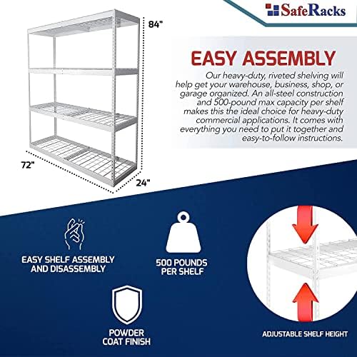 SafeRacks Steel Garage Shelving Rack, 500lb/Shelf, Hammertone (24x72x84) - Image 2
