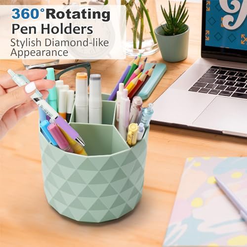 Desk Organizer, 360-Degree Rotating Pencil Pen Holders For Desk, Diamond Pattern Pen Organizer With 5 Compartments, Cute Desk Accessories Decor For Office, School,Home,Art Supply (White) - Image 2
