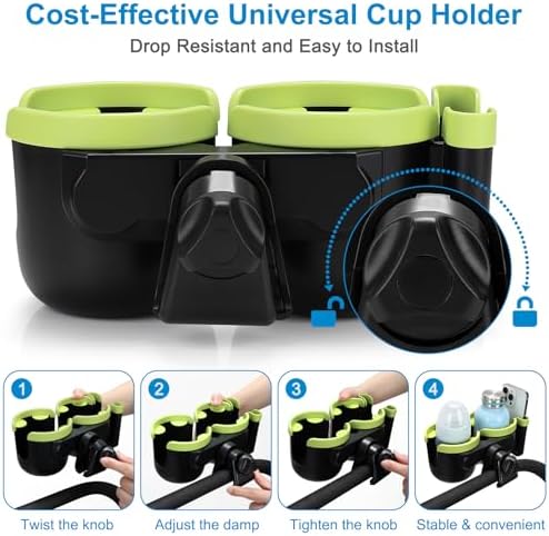 Accmor Stroller Cup Holder with Phone Holder, Bike Cup Holder, Walker Scooter Wheelchair Cup Holder Attachment, Universal Cup Holder for Uppababy Graco Strollers - Image 7