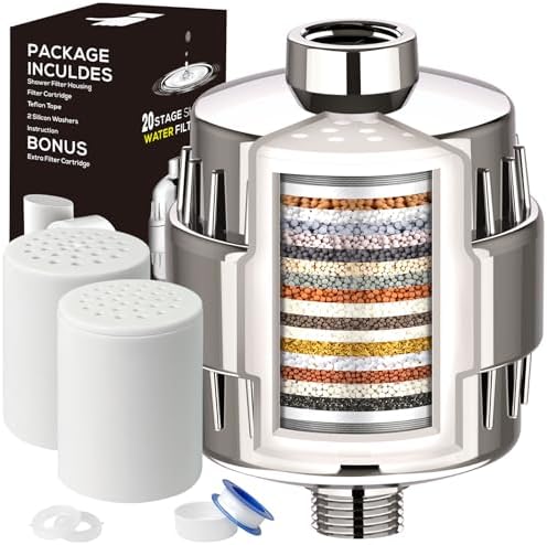 Shower Filter - 20 Stage with 2 Replacement Cartridges Total-Brushed Nickel by Dwavele