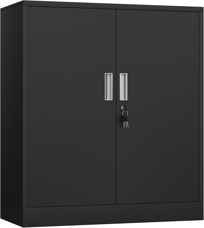 Metal Storage Cabinet with Locking Doors and 2 Adjustable Shelves, Small by JINKERFURNITURE
