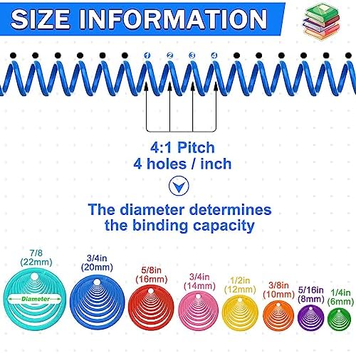 120 Pack Plastic Spiral Binding Coils Binder Binding Spirals Rings 8 Size Spiral Binding Wire Combs Spines Coils, 4:1 Pitch, 1/4 5/16 3/8 1/2 9/16 5/8 3/4 7/8 Inch (Multicolor) - Image 4