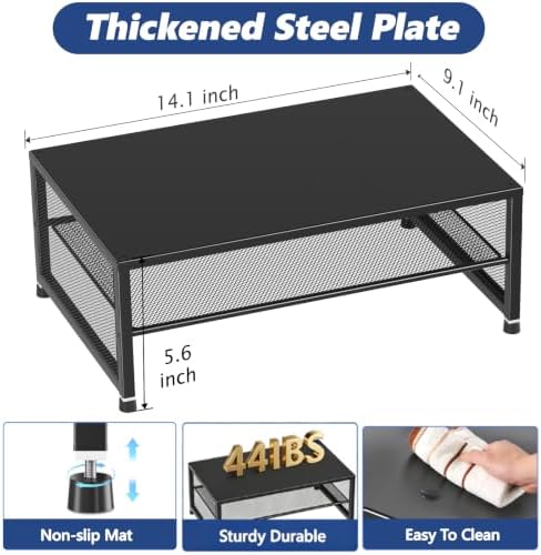 OPNICE 2-Tier Computer Monitor Stand Riser, Laptop Stand for Desk, Desk Organizer for Office, Home and School Supplies, Black - Image 2