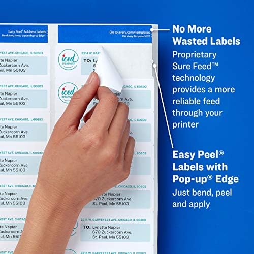 Avery Easy Peel Printable Address Labels with Sure Feed, 1" x 4", White, 500 Blank Mailing Labels (08161) - Image 2