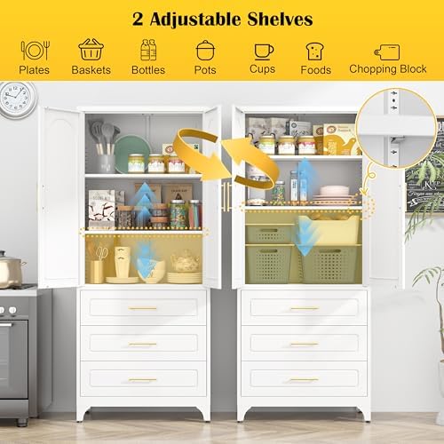 SteeLoong 75”Kitchen Pantry Cabinet, Metal Storage Cabinet with 3 Drawers - Image 5