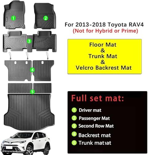 All Weather Floor Mats Set for Toyota RAV4 2018 2017 2016 2015 2014 2013 TPE Rubber Liners RAV4 Odorless Anti-Slip Car Floor Liners - 1st & 2nd Cargo Mat Covering The Backrest Full Set - Image 2