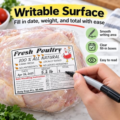 120 Poultry Freezer Labels with Safe Handling Instructions, 4 x 2.5 Inch - Image 4