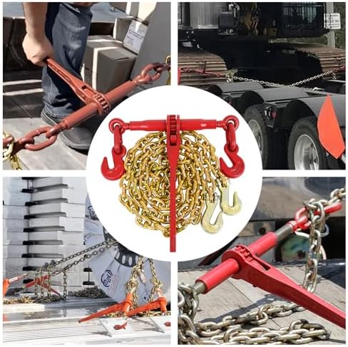 3/8" to 1/2" Ratchet Chain Binder 9200LBS with G80 3/8" X 10FT Binder Chain 5400LBS,with Grappling Hook,for Tie Down Heavy Loads to a Truck or Flatbed Trailer (2 Set) - Image 7