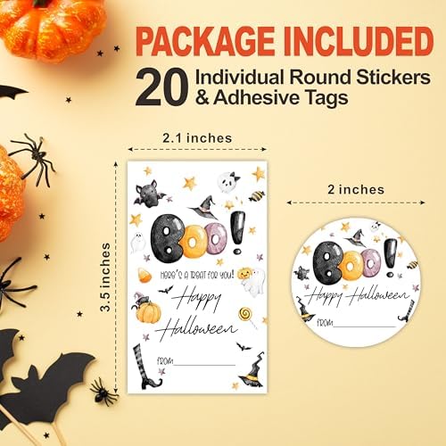 Boo! Happy Halloween Tag -20 Round & 20 Tag Shaped Cute Halloween Theme Self-Adhesive Labels for Kids Girls Teens -Party Gifts, Packaging Bags, Envelope Sealing Accessories -A03 - Image 2
