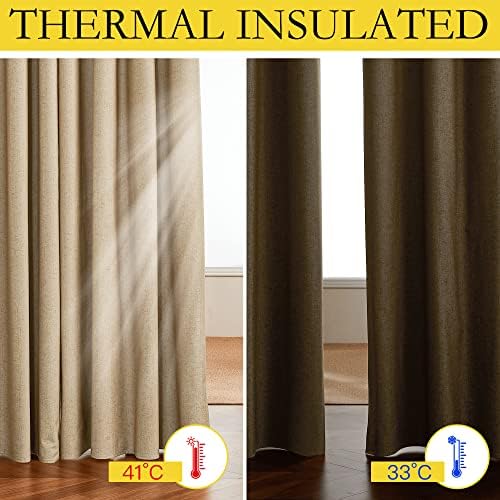 NICETOWN Camel Extra Wide 100% Blackout Linen Curtain for Sliding Door - Image 3