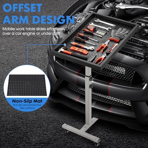 OLBRUS Adjustable Work Table, Mechanic Rolling Tool Tray Table, Gray - Image 2
