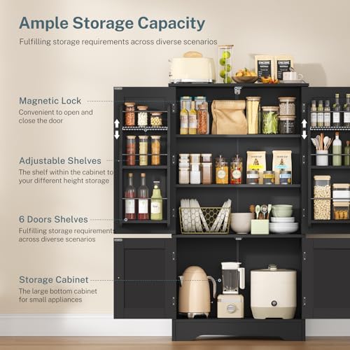 43”H Pantry Cabinet with 4 Doors, Kitchen Cabinet with 6 Door Shelves - Image 4