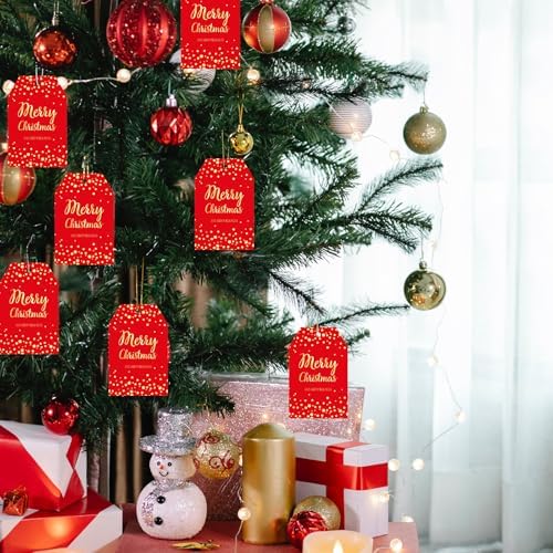 joycraft 50Pcs Christmas Tags with String, Red Merry Christmas Gift Tags - Image 5