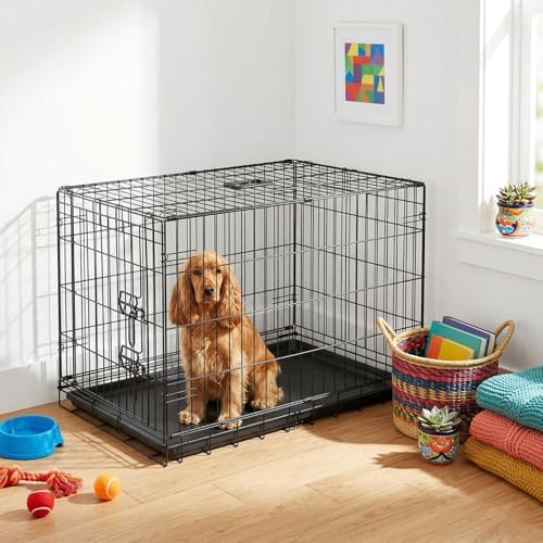FDW | 36" Foldable Metal Dog Crate | Dark Black | Cage for Medium Dogs - Image 2