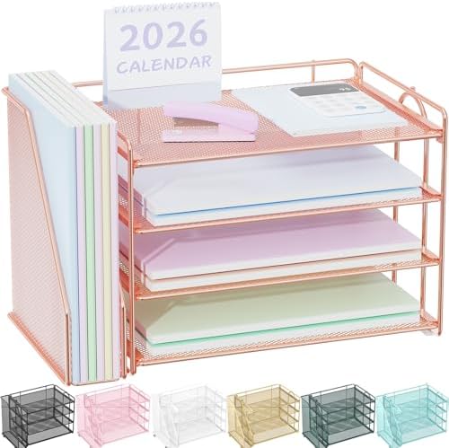 Spacrea Desk Organizers and Accessories, Paper Organizer for Desk with File organizer, Desk Accessories & Workspace Organizers for Office Supplies (Rose Gold) by Spacrea