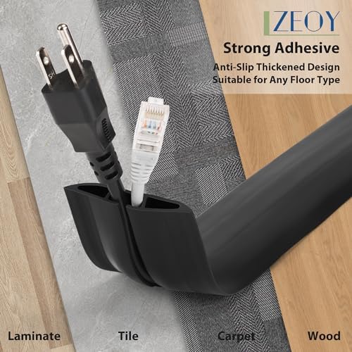 4FT Cord Hider Floor - Black Floor Cable Hider, Wire Covers for Cords Prevent Cable Trips, Floor Cord Cover, Power Cable Management Cord Protector, Cable Cover Channel 0.6" (W) x 0.31" (H) - Image 5