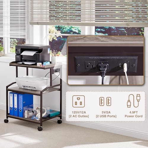 Lauren&Harold 34'' Printer Stand with Power Outlets & USB Ports Grey/Bronze - Image 3